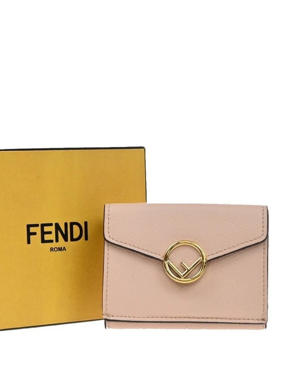 FENDI Logo Mini Trifold Campact Wallet Leather Pink Italy 69KP052